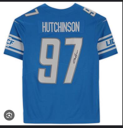 Men NFL Detroit Lions #97 Hutchinson Signed Autographed blue jerseys->detroit lions->NFL Jersey